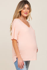 Peach Pocketed V-Neck Maternity Top
