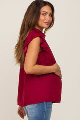 Burgundy Mock Neck Flutter Maternity Blouse