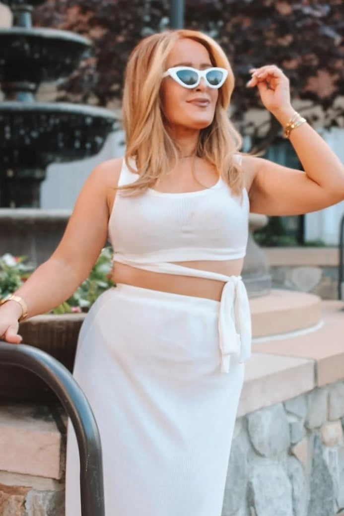 White Skirt And Cardigan 3-Piece Set