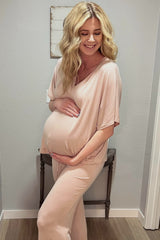 Light Pink Cropped Pant Maternity Set