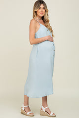 Light Blue Button Down Maternity Midi Tank Dress