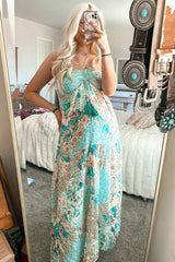 Jade Floral Halter Front Tie Maternity Maxi Dress