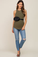 Blue Distressed Raw Hem Maternity Jeans