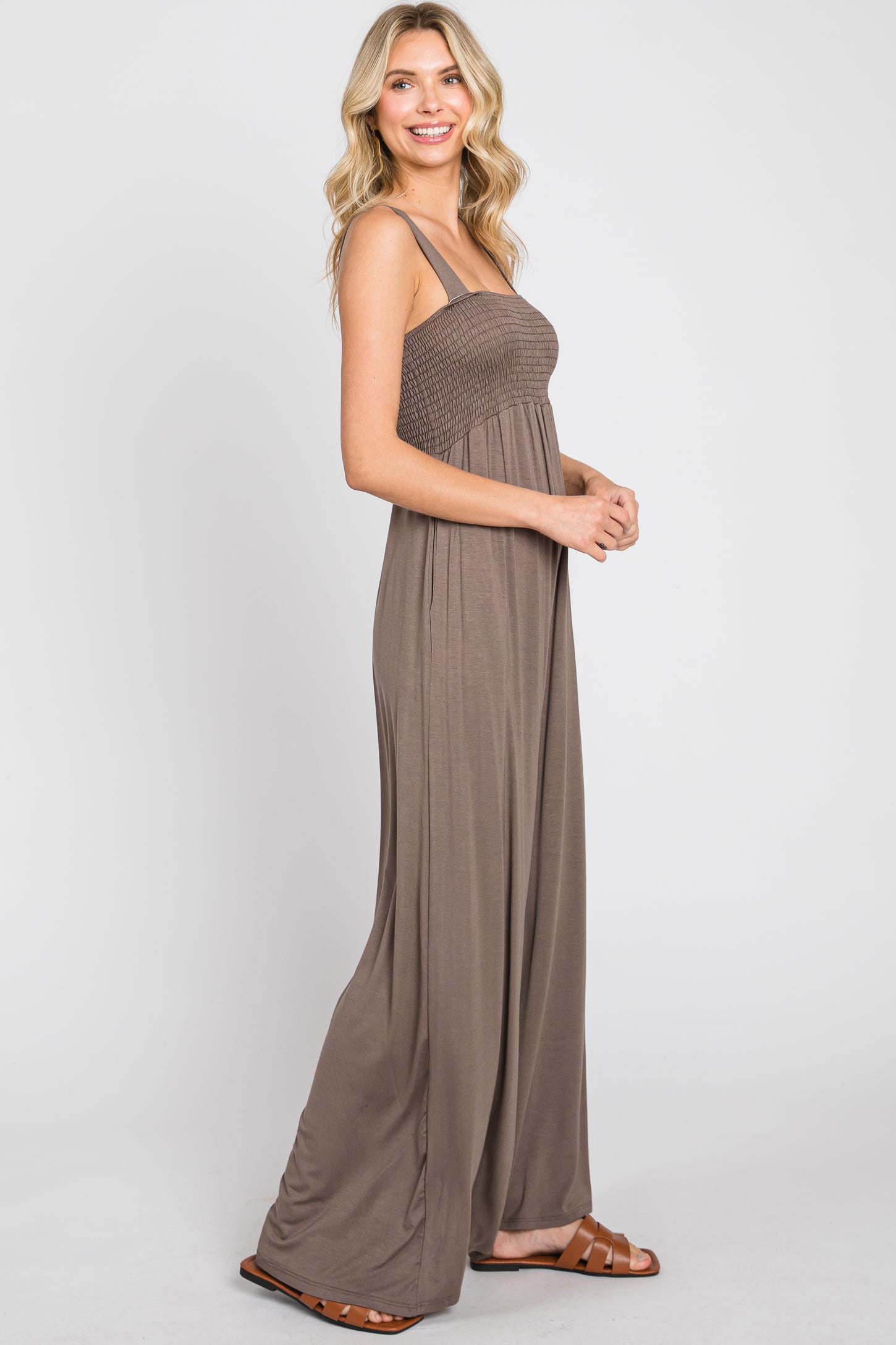 Brown Sleeveless Wide Leg Jumpsuit