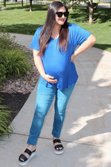 Blue V-Neck Maternity Tee