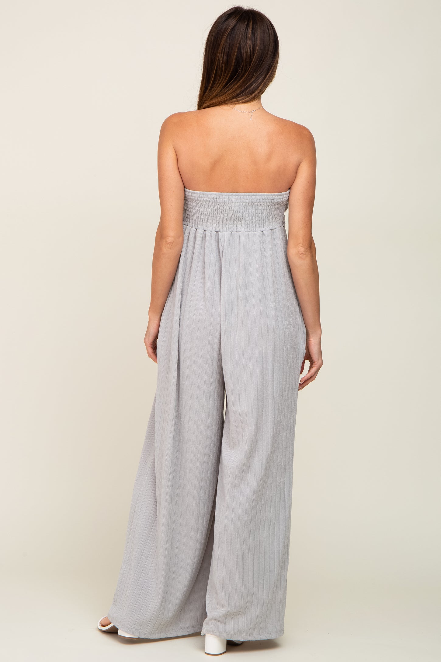 Grey Strapless Front Twist Jumpsuit