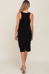 Black Sleeveless Fitted Ruched Maternity Dress