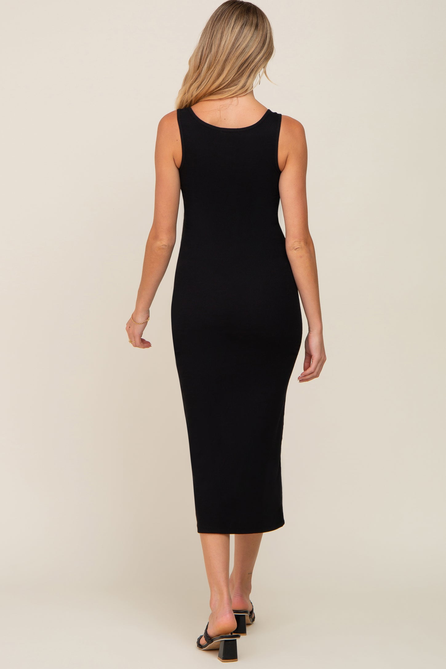 Black Ribbed Basic Maternity Maxi Dress