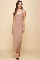 Taupe Ribbed Basic Maternity Maxi Dress