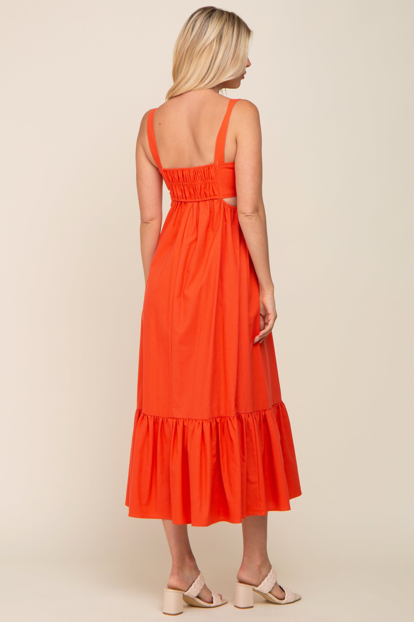 Orange Sleeveless Cutout Ruffle Hem Maxi Dress