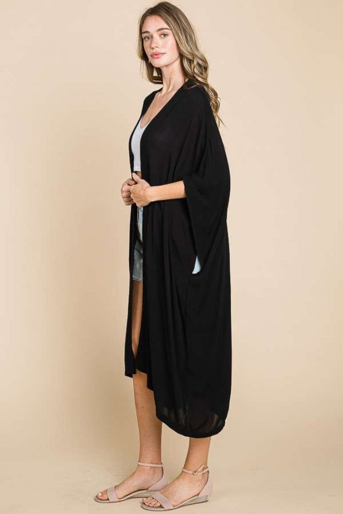 Black Open Front Long Coverup
