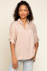 Taupe Button Up Dolman Short Sleeve Top
