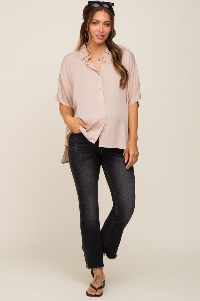 Taupe Button Up Dolman Short Sleeve Maternity Top