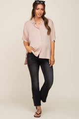 Taupe Button Up Dolman Short Sleeve Maternity Top