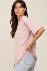 Light Pink Oversized Pocket Front Short Sleeve Top
