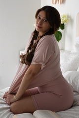 Light Pink Oversized Pocket Front Short Sleeve Top