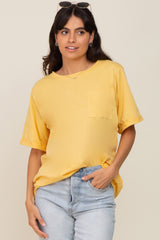 Yellow Oversized Pocket Front Short Sleeve Top