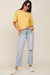 Yellow Oversized Pocket Front Short Sleeve Top