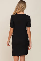 Black Ribbed Basic Short Sleeve Maternity Dress