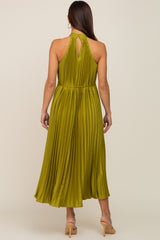 Lime Pleated Maternity Halter Dress
