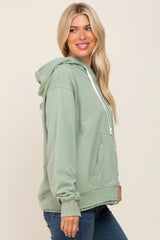 Light Olive Raw Edge Trim Drawstring Hoodie