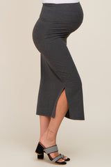 Charcoal Side Slit Maternity Midi Skirt