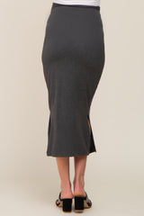 Charcoal Side Slit Maternity Midi Skirt
