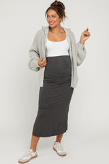 Charcoal Side Slit Maternity Midi Skirt