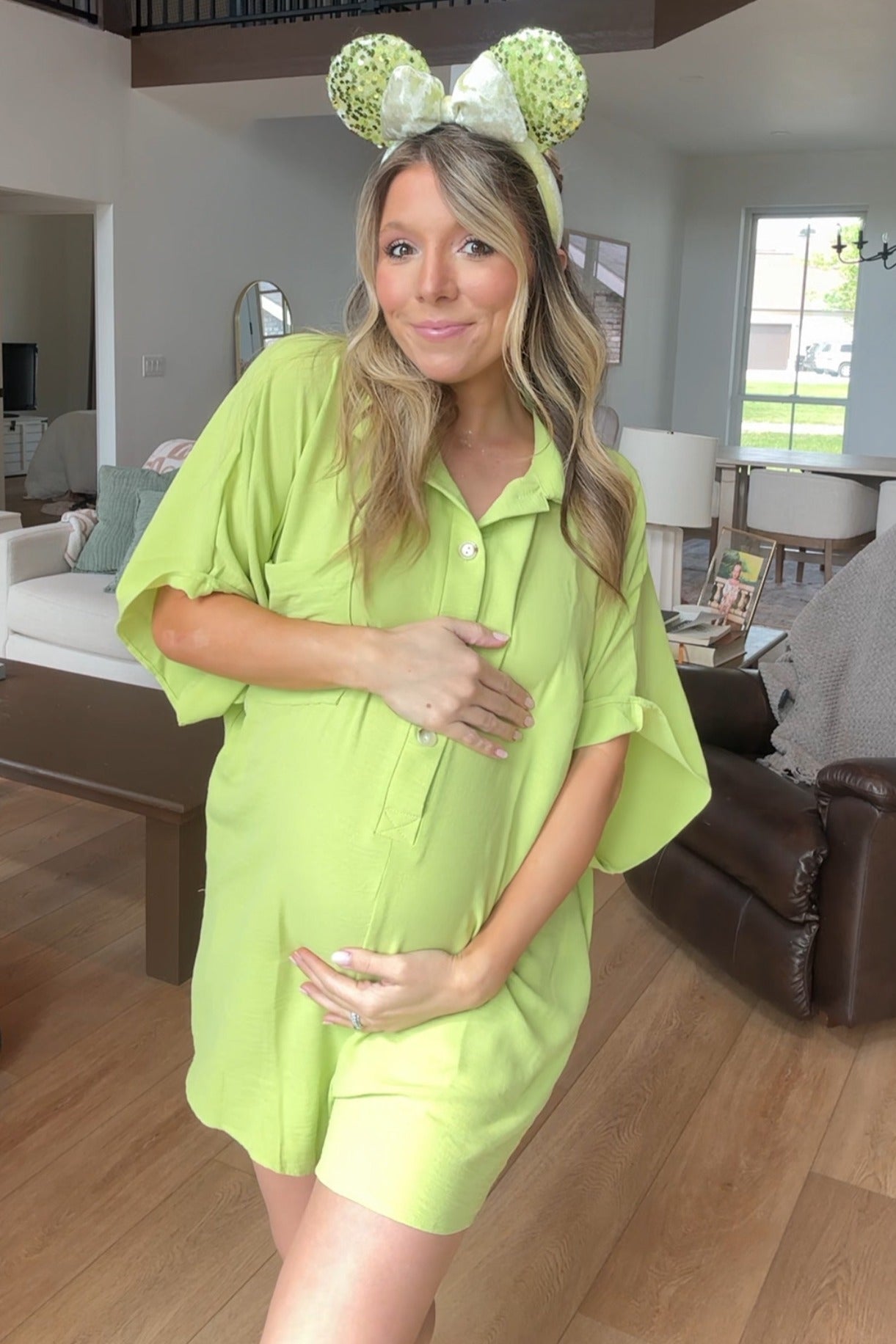 Lime Collared Front Button Maternity Romper