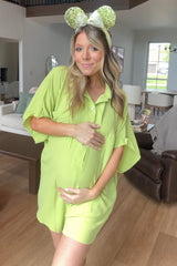Lime Collared Front Button Maternity Romper