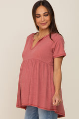 Red V Neck Maternity Top