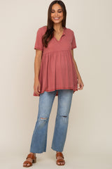 Red V Neck Maternity Top