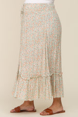 Mint Floral Button Ruffle Maternity Maxi Skirt