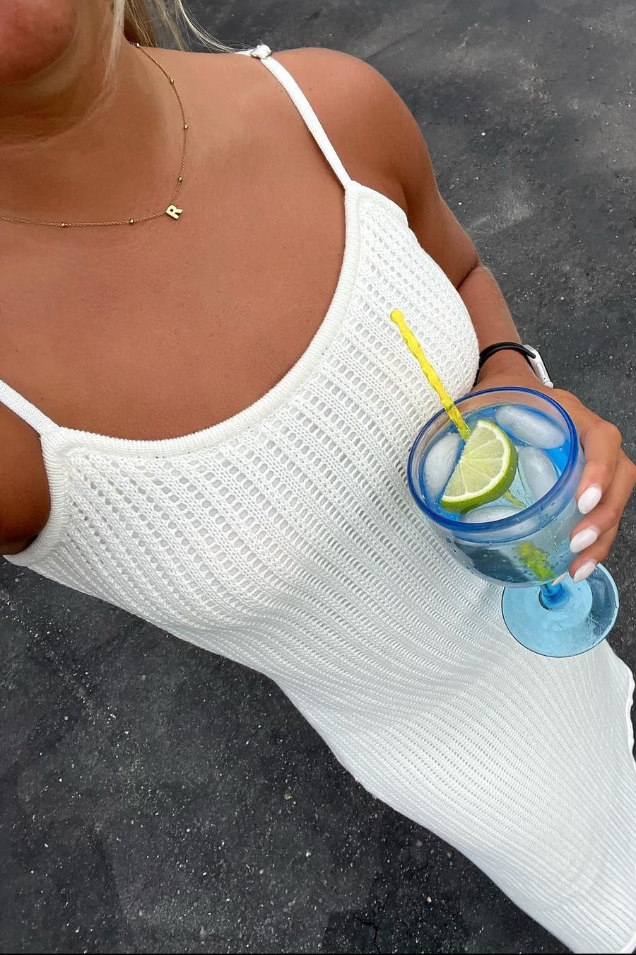 White Open Knit Crochet Midi Dress