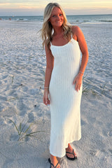 White Open Knit Crochet Midi Dress
