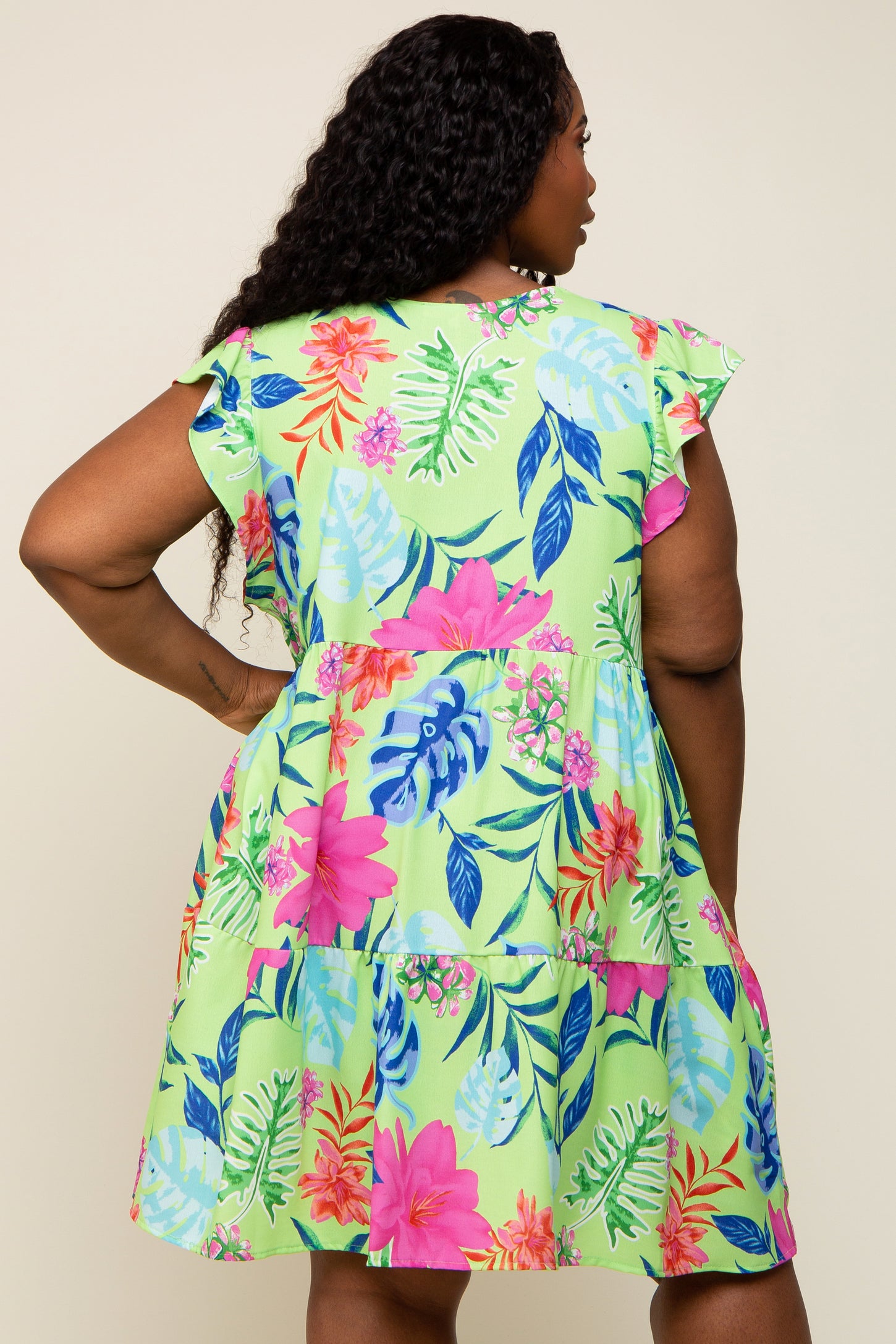 Mint Green Tropical Floral Print Plus Dress