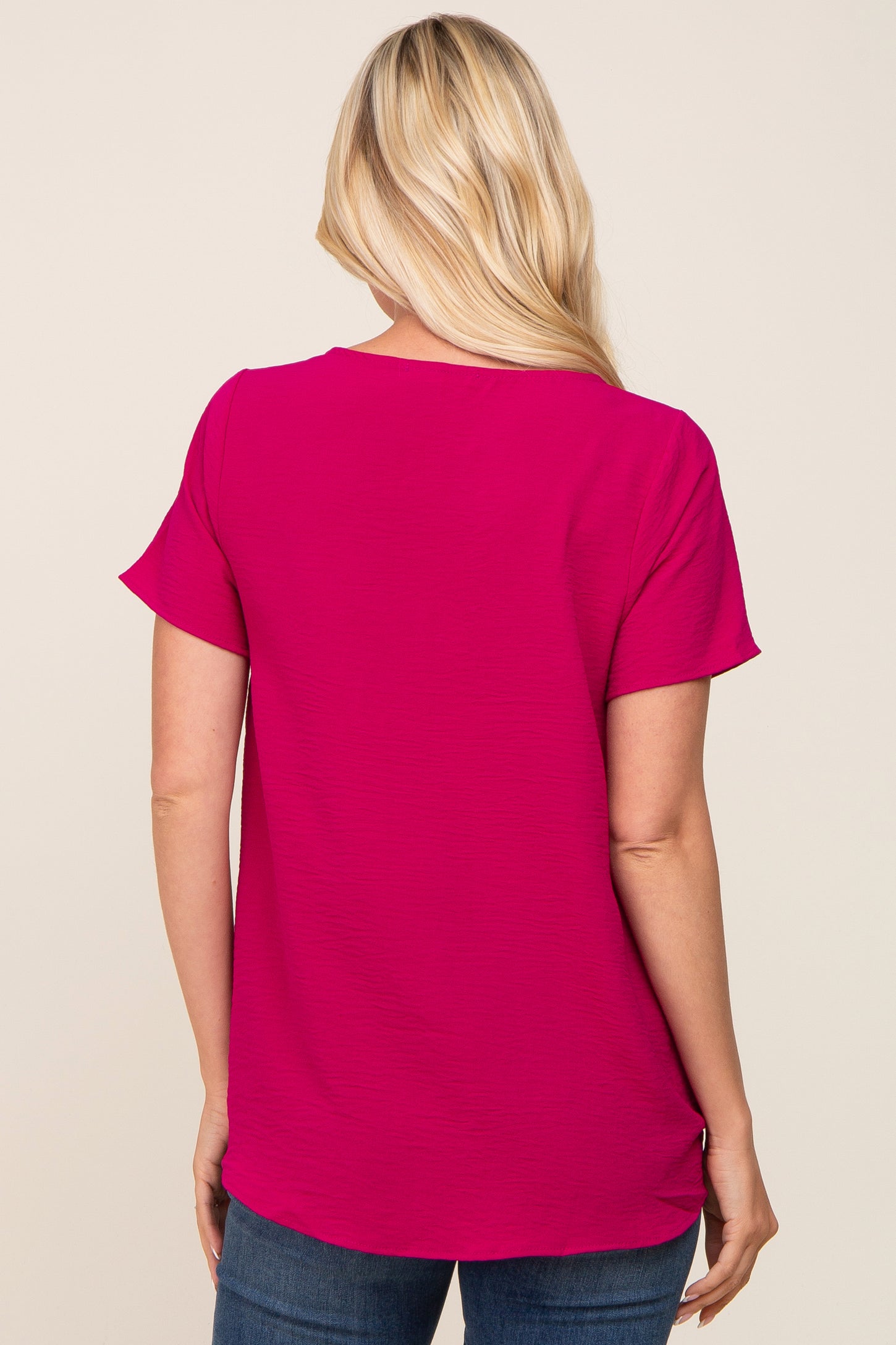 Magenta Button Tie Front Top