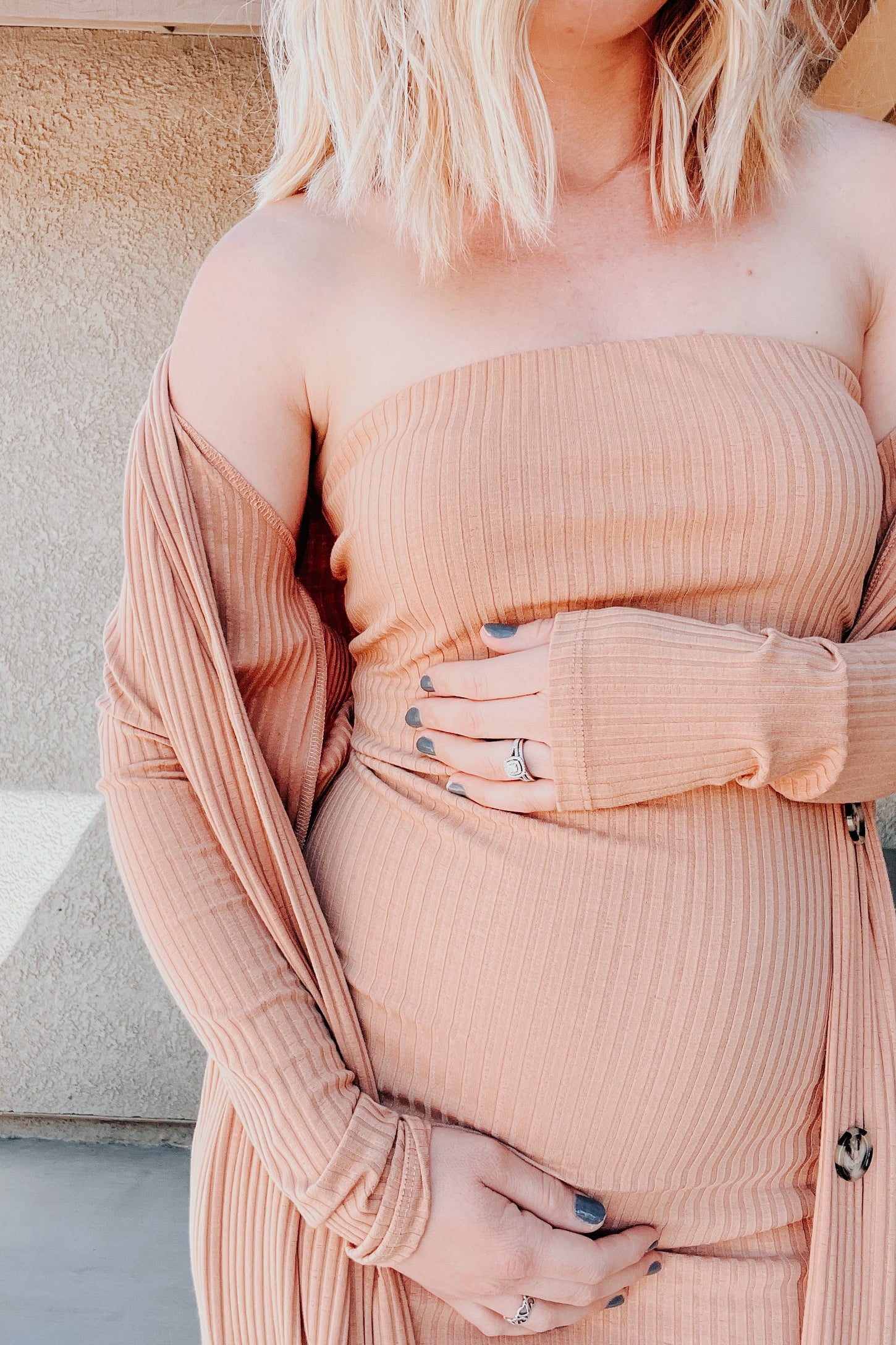 Camel Ribbed Maternity Dress Set