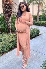 Camel Ribbed Maternity Dress Set