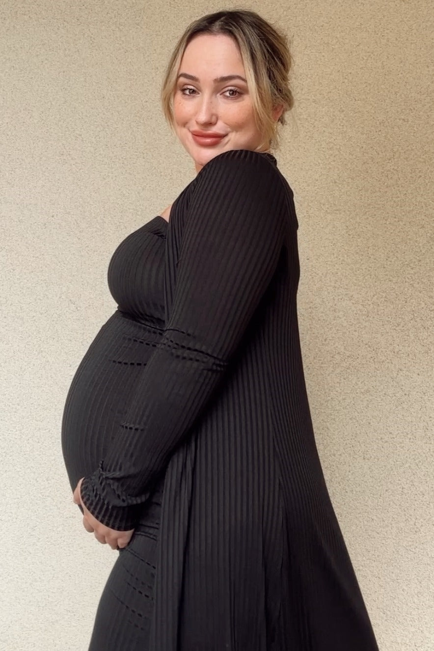 Black Ribbed Sleeveless Dress Cardigan Maternity Set