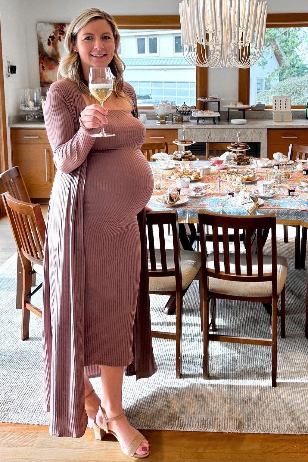 Mocha Ribbed Sleeveless Dress Cardigan Maternity Set