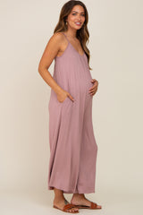 Mauve Basic Cropped Wide Leg Maternity Jumpsuit