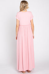 Light Pink Short Sleeve Pocketed Maxi Dress