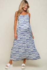 Blue Printed Tiered Maternity Maxi Dress