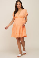 Peach V-Neck Tiered Cutout Back Maternity Dress