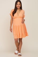 Peach V-Neck Tiered Cutout Back Maternity Dress
