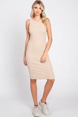 Beige Sleeveless Fitted Maternity Dress