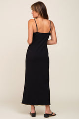 Black Ribbed Sleeveless Maxi Dress