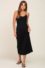 Black Ribbed Sleeveless Maxi Dress