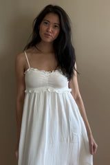 Ivory Smocked Ruffle Accent Midi Dress